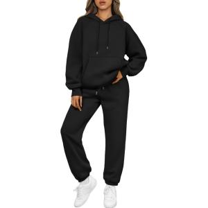 imageTrendy Queen Sweatsuits Women 2 Piece Outfits Lounge Two Piece Sets Sweatshirts Sweatpants Hoodies Tracksuits with PocketsBlack