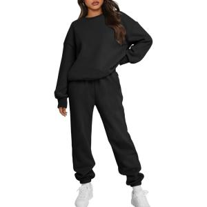 imageTrendy Queen Sweatsuits Women 2 Piece Outfits Two Piece Crewneck Sweatshirts Sets Lounge Fall Sweatpants 2025 TracksuitsBlack