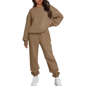 imageTrendy Queen Sweatsuits Women 2 Piece Outfits Two Piece Crewneck Sweatshirts Sets Lounge Fall Sweatpants 2025 TracksuitsCoffee