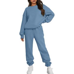imageTrendy Queen Sweatsuits Women 2 Piece Outfits Two Piece Crewneck Sweatshirts Sets Lounge Fall Sweatpants 2025 TracksuitsGreyblue