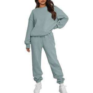 imageTrendy Queen Sweatsuits Women 2 Piece Outfits Two Piece Crewneck Sweatshirts Sets Lounge Fall Sweatpants 2025 TracksuitsLightgreen