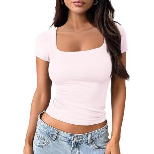 imageTrendy Queen Tshirts Shirts for Women Double Lined Going Out Crop Tops 2025 Spring Summer Workout Y2k Clothes Beach FashionPink