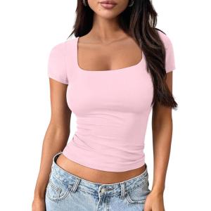 imageTrendy Queen Tshirts Shirts for Women Double Lined Going Out Crop Tops 2025 Spring Summer Workout Y2k Clothes Beach FashionSakurapink