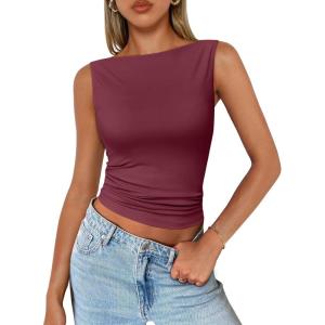imageTrendy Queen Women Going Out Summer Tank Tops Spring Casual Basic Cute 2025 Sleeveless Shirt Vacation Fashion Outfit ClothesWine Red