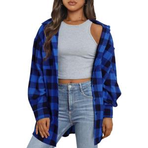 imageTrendy Queen Women Shackets Long Sleeve Flannel Shirts Button Down Blouse Plaid Tops Fall Outfits Fashion Winter Jackets 2025Blue