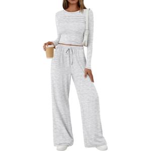 imageTrendy Queen Womens 2 Piece Lounge Sets Long Sleeve Slightly Crop Top Wide Leg Pants Casual Sweatsuit Matching OutfitsGray