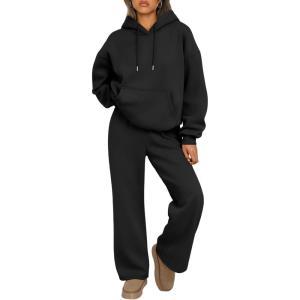 imageTrendy Queen Womens 2 Piece Outfits Fall Fashion Sweatsuits Oversized Hoodies Wide Leg Sweatpants Lounge Matching Track SetsBlack