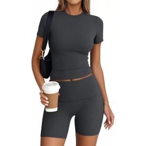 imageTrendy Queen Womens 2 Piece Workout Sets Short Matching Lounge Sets Summer Clothes Going Out Gym OutfitsBlackgrey