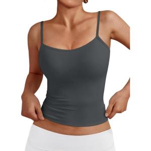 imageTrendy Queen Womens Adjustable Camisole Sleeveless Square Neck Spaghetti Strap Tank Tops Basic ShirtDark Grey