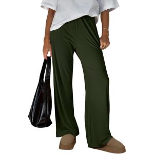 imageTrendy Queen Womens Business Casual Pants Barrel Sweatpants Wide Leg Comfy Lounge Pants Baggy Flowy Ribbed Fall OutfitsArmygreen