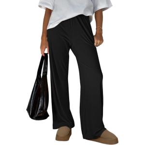 imageTrendy Queen Womens Business Casual Pants Barrel Sweatpants Wide Leg Comfy Lounge Pants Baggy Flowy Ribbed Fall OutfitsBlack