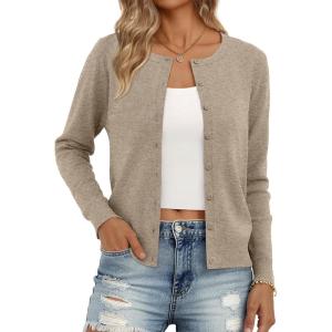 imageTrendy Queen Womens Cardigan Sweaters Lightweight Crew Neck Outfits Fall Fashion 2025 ClothingBrown