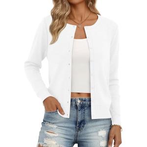 imageTrendy Queen Womens Cardigan Sweaters Lightweight Crew Neck Outfits Fall Fashion 2025 ClothingWhite