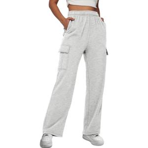 imageTrendy Queen Womens Cargo Sweatpants Wide Leg Baggy Fleece High Waisted Sweats Pants Winter Clothes with PocketsGrey