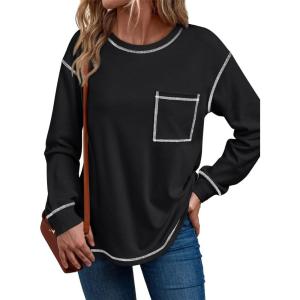 imageTrendy Queen Womens Crewneck Sweatshirts Long Sleeve Shirts Lightweight Sweaters Fall Tops Fashion Outfits 2025Black