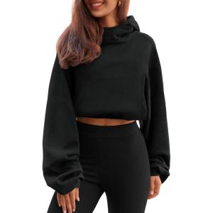 imageTrendy Queen Womens Cropped Hoodie Long Sleeve Sweatshirts Fall Fashion 2024 Casual Y2k Outfits Winter ClothesBlack