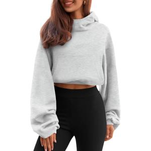 imageTrendy Queen Womens Cropped Hoodie Long Sleeve Sweatshirts Fall Fashion 2024 Casual Y2k Outfits Winter ClothesGrey