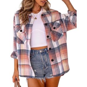 imageTrendy Queen Womens Flannel Shacket Casual Jacket Plaid Button Down Long Sleeve Shirt Fall Winter OutfitsBluepink