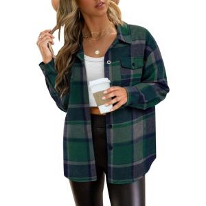 imageTrendy Queen Womens Flannel Shacket Casual Jacket Plaid Button Down Long Sleeve Shirt Fall Winter OutfitsGreen