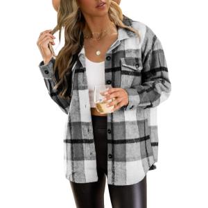 imageTrendy Queen Womens Flannel Shacket Casual Jacket Plaid Button Down Long Sleeve Shirt Fall Winter OutfitsGrey