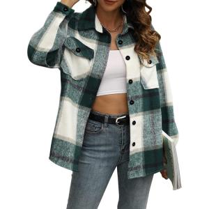 imageTrendy Queen Womens Flannel Shacket Casual Jacket Plaid Button Down Long Sleeve Shirt Fall Winter OutfitsLightgreen