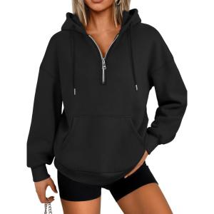 imageTrendy Queen Womens Hoodies Fleece Fashion Half Zip Sweatshirts Cute Y2k Fall Clothes 2025Black