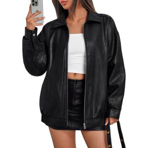 imageTrendy Queen Womens Leather Jackets Oversized Faux Motorcycle Plus Size Moto Biker Coat Fall Outfits Fashion Clothes 2025Black