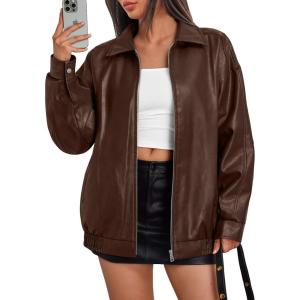 imageTrendy Queen Womens Leather Jackets Oversized Faux Motorcycle Plus Size Moto Biker Coat Fall Outfits Fashion Clothes 2025Brown
