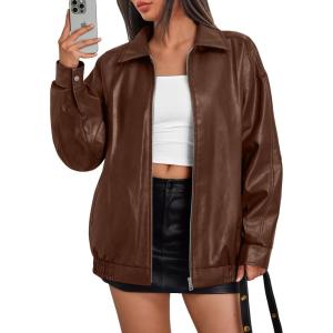 imageTrendy Queen Womens Leather Jackets Oversized Faux Motorcycle Plus Size Moto Biker Coat Fall Outfits Fashion Clothes 2025Caramel