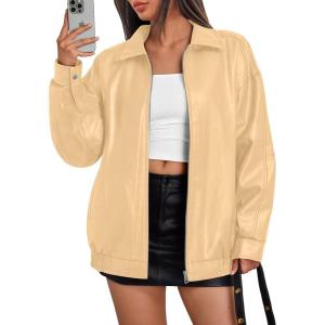 imageTrendy Queen Womens Leather Jackets Oversized Faux Motorcycle Plus Size Moto Biker Coat Fall Outfits Fashion Clothes 2025Khaki