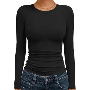 imageTrendy Queen Womens Long Sleeve Shirts Crop Tops Basic Workout Tees Going Out for Teen GirlsBlack