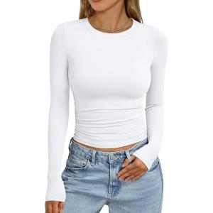 imageTrendy Queen Womens Long Sleeve Shirts Crop Tops Fall Fashion 2025 Going Out Basic Winter ClothesWhite