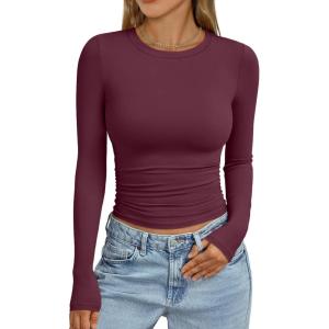 imageTrendy Queen Womens Long Sleeve Shirts Crop Tops Fall Fashion 2025 Going Out Basic Winter ClothesWinered