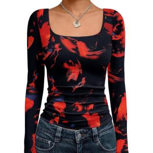 imageTrendy Queen Womens Long Sleeve Shirts Crop Tops Fall Fashion 2025 Square Neck Going Out Basics Tees Y2k ClothesFlame