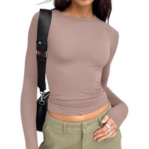 imageTrendy Queen Womens Long Sleeve T Shirts Fall Fashion 2025 Basic Crop Tops Going Out Outfits Y2k ClothesLatte