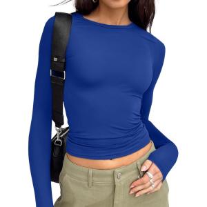 imageTrendy Queen Womens Long Sleeve T Shirts Fall Fashion 2025 Basic Crop Tops Going Out Outfits Y2k ClothesRoyal Blue