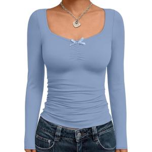 imageTrendy Queen Womens Long Sleeve Tops Going Out Top Trendy Cute Shirt Y2k Clothes Fashion Clothing Fall Outfits 2025Blue Gray