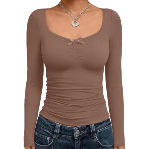 imageTrendy Queen Womens Long Sleeve Tops Going Out Top Trendy Cute Shirt Y2k Clothes Fashion Clothing Fall Outfits 2025Brown