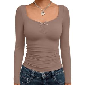 imageTrendy Queen Womens Long Sleeve Tops Going Out Top Trendy Cute Shirt Y2k Clothes Fashion Clothing Fall Outfits 2025Coffeegrey