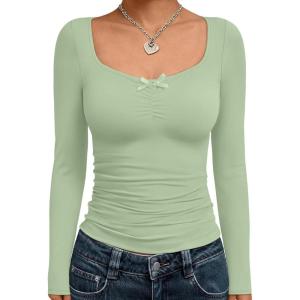 imageTrendy Queen Womens Long Sleeve Tops Going Out Top Trendy Cute Shirt Y2k Clothes Fashion Clothing Fall Outfits 2025Fruit Green