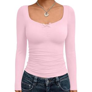 imageTrendy Queen Womens Long Sleeve Tops Going Out Top Trendy Cute Shirt Y2k Clothes Fashion Clothing Fall Outfits 2025Pink