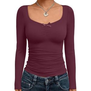 imageTrendy Queen Womens Long Sleeve Tops Going Out Top Trendy Cute Shirt Y2k Clothes Fashion Clothing Fall Outfits 2025Wine Red