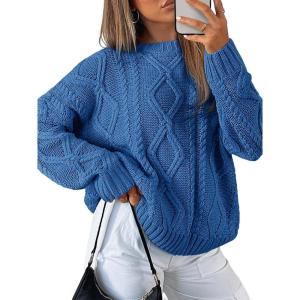 imageTrendy Queen Womens Oversized Cable Knit Crewneck SweatersAzure Blue