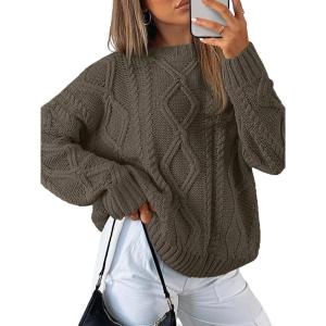 imageTrendy Queen Womens Oversized Cable Knit Crewneck SweatersCedar Brown