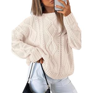 imageTrendy Queen Womens Oversized Cable Knit Crewneck SweatersCream