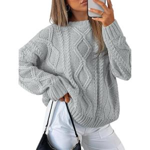 imageTrendy Queen Womens Oversized Cable Knit Crewneck SweatersHeather Grey