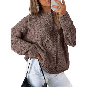 imageTrendy Queen Womens Oversized Cable Knit Crewneck SweatersNutmeg