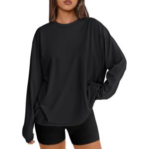 imageTrendy Queen Womens Oversized Long Sleeve T Shirts 2025 Basic Crewneck Tee Fall Tops Casual Workout Y2K ClothesBlack