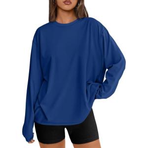 imageTrendy Queen Womens Oversized Long Sleeve T Shirts 2025 Basic Crewneck Tee Fall Tops Casual Workout Y2K ClothesBlue