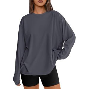 imageTrendy Queen Womens Oversized Long Sleeve T Shirts 2025 Basic Crewneck Tee Fall Tops Casual Workout Y2K ClothesDeepgrey
